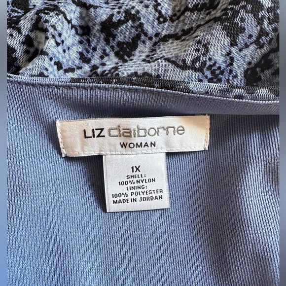 Liz Claiborne Women's Blue Snake Print Top Size 1X - Picture 3 of 3